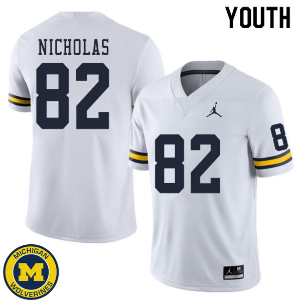 Youth Michigan Wolverines #82 Desmond Nicholas White Alumni Jersey